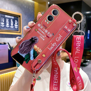 Oppo K12x Phone Case Ultra-Thin Full Cover Silicone Protective Shell Cute Cartoon Girl Design with Lanyard Fall Proof for Oppo K12