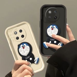 New Phone Case Honor X9c X7c X6b Honor 200 Smart 5G 4G Ins Cute Cartoon Fashion Stereoscopic Doraemon Doll Silicone Soft Casing with Simple Lanyard 2024