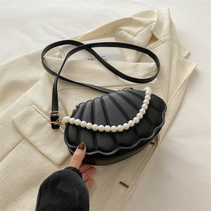 Fashionable Pearl Casual Crossbody Bag Shell Shape Womens Handbag Summer New Arrival Pearl Detail Soft PU Leather Mini Size