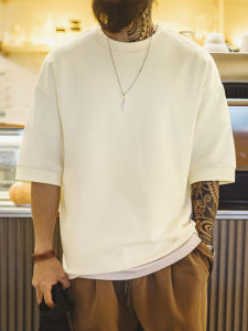เสื้อยืดคอกลมแขนสั้นทรงหลวมสำหรับผู้ชาย Maden Casual American Style ทรงหลวม ผ้าฝ้าย ทรงหลวม ฤดูใบไม้ร่วง/ฤดูร้อน เสื้อยืด