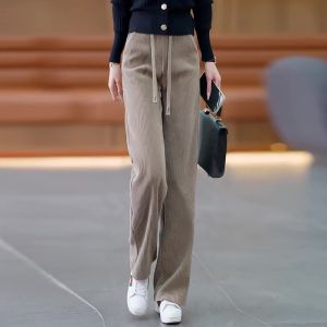 Quần Ống Rộng Cạp Cao Mùa Thu Đông Cho Nữ Quần Dài Thường Ngày Bằng Vải Nhung Quần Ống Đứng Quần Ống Rộng Quần Dài