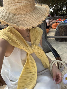 Multi-Functional Knitted Shawl for Men and Women Spring Summer Style with Faux Collar Polyester Fiber Neutral Color Rectangle Shape