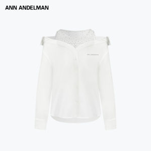ANN ANDELMAN | Crystal Embroidery Mesh See-Through Patchwork Off-shoulder Shirt
