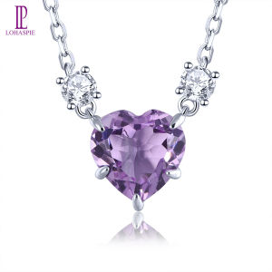 Lohaspie Jewelry Real 1.5 Carats Solid Sterling Silver 925 Amethyst Pendant Natural Amethyst Garnet Pendant Heart Cut Gemstone Amethyst Pendant For Women Jewelry