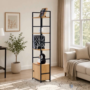 4-Layer Bookshelf Storage Rack with Cabinet | Wooden Display Shelf Metal Frame Organizer | Home & Office Storage RK-CWG3024144L