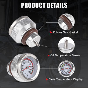CNSPEED M20x2.5 Motorcycle Fuel Tank Cap Cover 0-200 Celsius Oil Temperature Gauge Pointers Thermometer Dial Meter Black Silver