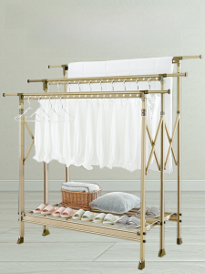 Foldable Dual Three-Bar Air Alloy Wheel Mobile Clothes Drying Rack Balcony Indoor Outdoor Ground Placement Quilt Drying Frame