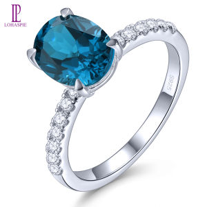Lohaspie Jewelry Genuine 2.25 Carats Ring Silver 925 Original Sale Natural London Blue Topaz Ring Wedding Ring Silver Ring 925 Original For Women Blue Topaz Ring Silver Jewelry