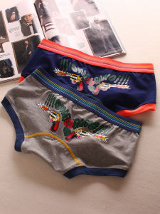 กางเกงบ็อกเซอร์ชายผ้าฝ้ายแท้พิมพ์ลายสไตล์ญี่ปุ่นเอวต่ำ กางเกงบ็อกเซอร์ทรงบ็อกเซอร์แบบบาง กางเกงชั้นในชายทรงแบนสำหรับวัยรุ่น