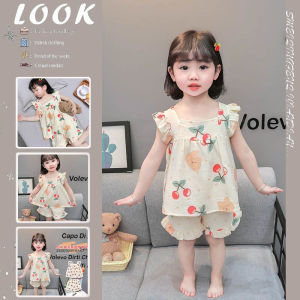Summer Sleepwear Cherry Princess Girls Dress Childrens Home Clothes Set Cute Strap Home Fashion for Girls Ages 3-14