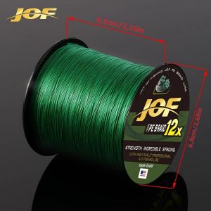 Dây Câu Cá Tết 12 Sợi JOF 500M Chịu Lực 25-120LB Siêu Bền Chất Liệu PE Màu Xanh Lá Mịn Bền Thả Xa Dùng Cho Câu Cá Biển Cá Đá Cá Chép.