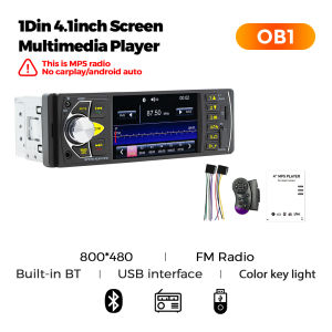 1Din 4.1Inch Carplay Android Auto Touch Screen HD Automotive Multimedia Car MP5 Player USB FM Bluetooth TF Card Stereo Video AUX