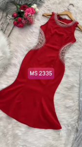 MyDu Shop | MS 2335 Đầm Ôm Eo Phối Lưới – Lai Dún Kết Hạt Ngọc Eo Tôn Vóc Dáng