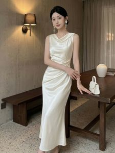 CHOUXIE | Elegant Beach Style Satin Fish-tail Dress