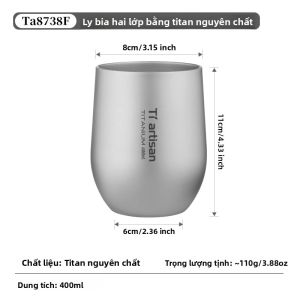 Tiartisan Cốc Bia Titan Nguyên Chất 255Ml/400Ml Hai Lớp Nhẹ Di Động Cốc Dùng Cho Cắm Trại Ngoài Trời Đồ Uống