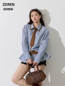 ZHANGDAREN | Bộ Áo Sọc Vintage Giảm Cân và Quần Short Denim cho Nữ Size Lớn