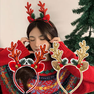 Christmas Sequin Elk Antlers Headband Deer Horn Head Band Xmas Deer Bell Headwear Merry Christmas Gift Happy New Year