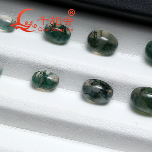 Fine Natural Agate Oval Shape Flat Back Cabochon Moss Agate Stone Loose Stone for DIY Jewelry Accessories Jewelry Making