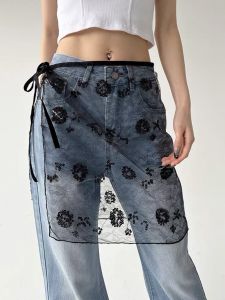 Sweet Lace Skirt with Belt Design Korean Style A-Line Mini Skirt for Women Floral Print Layered Skirts Dongda Gate Sequin