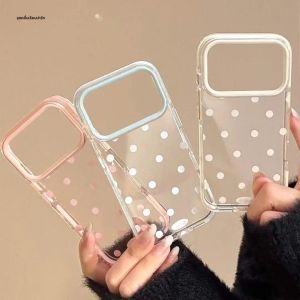 เคสโทรศัพท์ลายจุดสีพื้นเรียบง่ายสไตล์เกาหลี สำหรับ iPhone 17 16 15 14 13 Pro Max Y2K  แบบใส  ลายหัวใจ  สำหรับสาวๆ