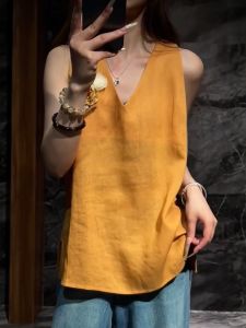QINGNAER | Loose Vacation Style Flower V-Neck Vest Dress Plus Size Womens Top
