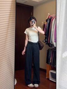 High Waist Loose Straight Leg Pants Pear Shape ADI a DAI Casual Trousers Conceal Meat Slimming Drapey Wide Leg Suit Pants