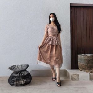 Size M L XL XXL Dress Velvet Natal Dan Kondangan Dress Satin Mix Brokat Tile Mewah Gaun Pesta Elegant Fashion Pakaian Wanita Beribadah