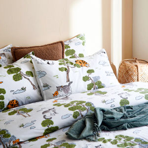 Pure Cotton Cat Pattern Pillowcase Bedding Cover Single Double Bed Dormitory Bed Original Design Elastic Edge Mattress Cover