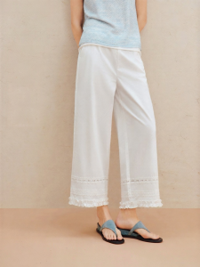 INMAN | Cotton Loose-Fitting Lace Trimmed Embroidered Casual Pants