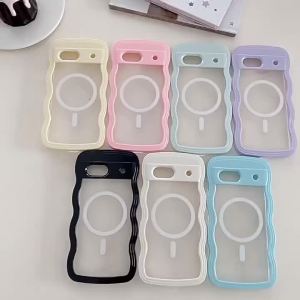 Cute Transparent Curly Wave Hybrid Magnetic Case for Google Pixel 9 8 9Pro 9A 8A 7A for Magsafe Charge Bumper Shockproof Cover