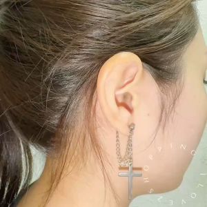 D28 Korean Fashion Cross Chain Earrings Stud Earrings Titanium Steel