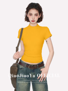 QIAOJIAOYA | Áo Thun Cổ Cao Tay Ngắn Ôm Sát