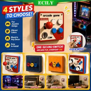 ECILY 2PCS Retro Arcade Joystick 3D Printed Light Switch Cover 86 Type Wall Plate Game Room Decor Gamer Gift Single Panel Gift for Gamers Easy DIY Home Decor[Punch-Free Installation