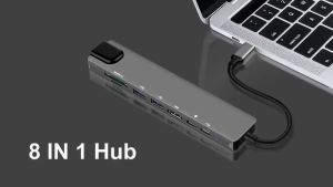 Actual【COD】USB C Hub Type-C 3.1 to 4K Compatible RJ45 USB SD/TF Card Reader PD Fast Charge 8-in-1 USB Dock