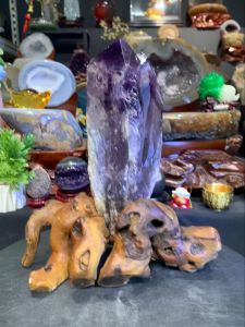 #johorbahru #crystal #amethystscepter Amethyst Scepter 能量强骨干🔮乌拉圭🇺🇾紫晶权杖💯 净重量1.35kg 8.5cm粗体柱👍 全水晶体 可透光原石✅ 特制原木🪵实木底座 ➡️紫水晶是召唤智慧&贵人的代表 权杖有着放大能量、集中能量🧲 有利于学习、工作💼 提升思考能力、判断力、净化磁场、也能帮助水晶手串消磁👍 权杖长raw height: 24cm 宽raw width: 8.5cm x 5cm 净重raw weight