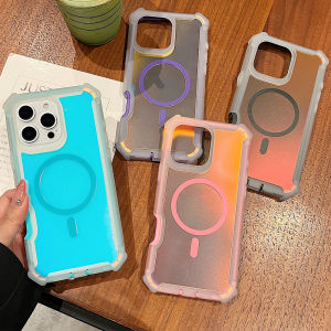 for iPhone 16 Pro Max MagSafe Case Iridescent Color ChangeGirl Fluorescent Glitter Matte Magnetic Hard Bck+ Front Bumper Corner Shockproof Protective Case for iPhone 16E16 Plus15 Pro Max15 Plus14 Pro Max 13 Pro