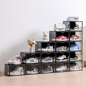Clear Acrylic Shoe Storage Box Large & Sturdy Shoe Organizer Containers Magnetic Stackable Shoe Boxes Display Cases for AJ Sneakers