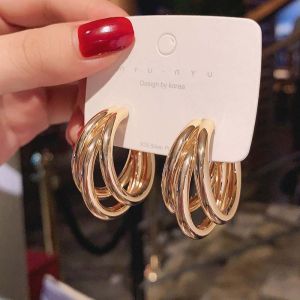 Korean Gold Color Hoop Earring for Woman Metal Elegant Vintage Geometric Statement Luxury Earrings Party 2025 New Jewelry Gift
