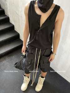 Summer Fitness Henry Collar Vest Mens Korean Version Slim Fit Sport Sembach Shirt Sleeveless Thin Shoulder Exercise Shirt