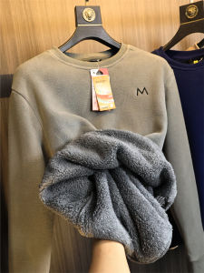 Warm Fleece Lined round Neck Sweatshirt Embroidered Sheepskin Velvet Mens Autumn Winter Fashion Urban Style Loose Fit Youth Sweatshirt