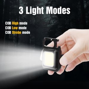Mini Senter COB Rechargeable Keychain Led Portabel Sorotan Dasar Magnet untuk Berkemah
