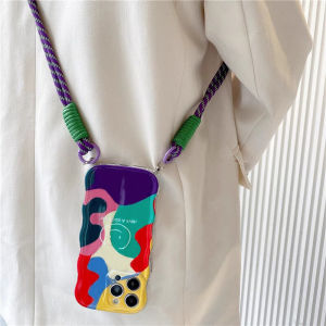 Lerond Huawei Pura70 Phone Case P70Ultra Personality P60ART Womens Style P50E Korean Japanese P40 Colorful Silicone Soft Shell with Woven Crossbody Rope