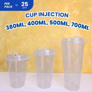 Cup Injection + Tutup isi25pcs 12oz 380ml / 14oz 400ml / 16oz 500ml / 22oz 700ml Thinwall Cup Bening Gelas PP Injection