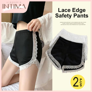 INTIMA 2 unit seluar keselamatan renda pakaian wanita bernafas ais sutera lancar Plus saiz seluar pendek Bottomed Knickers Anti-pendedahan Anti-curling seluar dalam peninju elastik tinggi