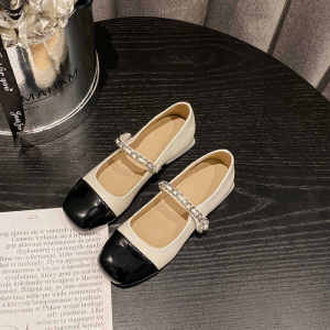 French 2025 New Fashion Small Fragrance Color Block Pearl Retro Versatile Thick Heel High Heels Single Shoes Matching All
