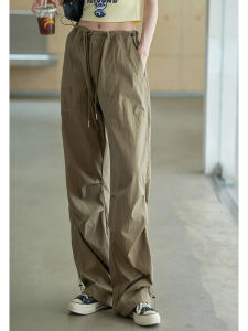 Gray American Workwear Pants for Women Summer Thin Casual Long Pants Quick Dry Sports Loose Walking Trousers High Waist