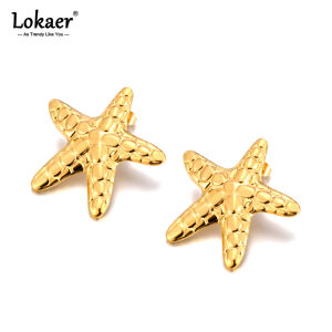 Lokaer Trendy Stainless Steel Starfish Stud Earrings 18K Gold PVD Plated Versatile Daily Jewelry for Women серьги женские E24161