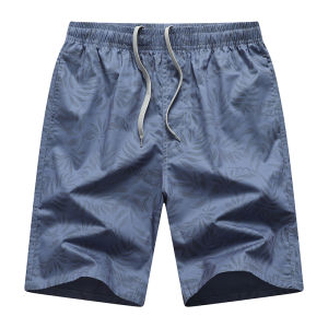 Mens Summer Short Pants Casual Loose Thin Five-Quarter Length Breathable Cotton Fashion Urban Style Printed Pocket Elastic Waist