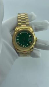 39MM New 8285 Gold Green Date Week Mens Watches Automatic Watch Men AR Sapphire Glass Miyota 8285 Mechanical Wristwatch