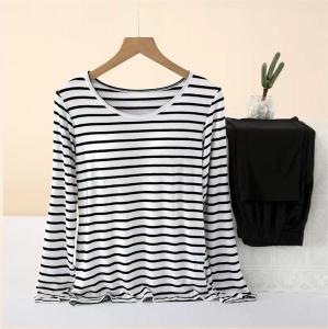 Womens Long Sleeve Striped Sleepwear Set Large Size Modal Home Clothes Outdoor Wearable Autumn Season round Neck Home Comfortable